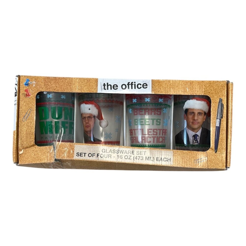 The Office Christmas Glassware Set of 4 Dwight Schrute Michael Scott 16 oz Tumbl
